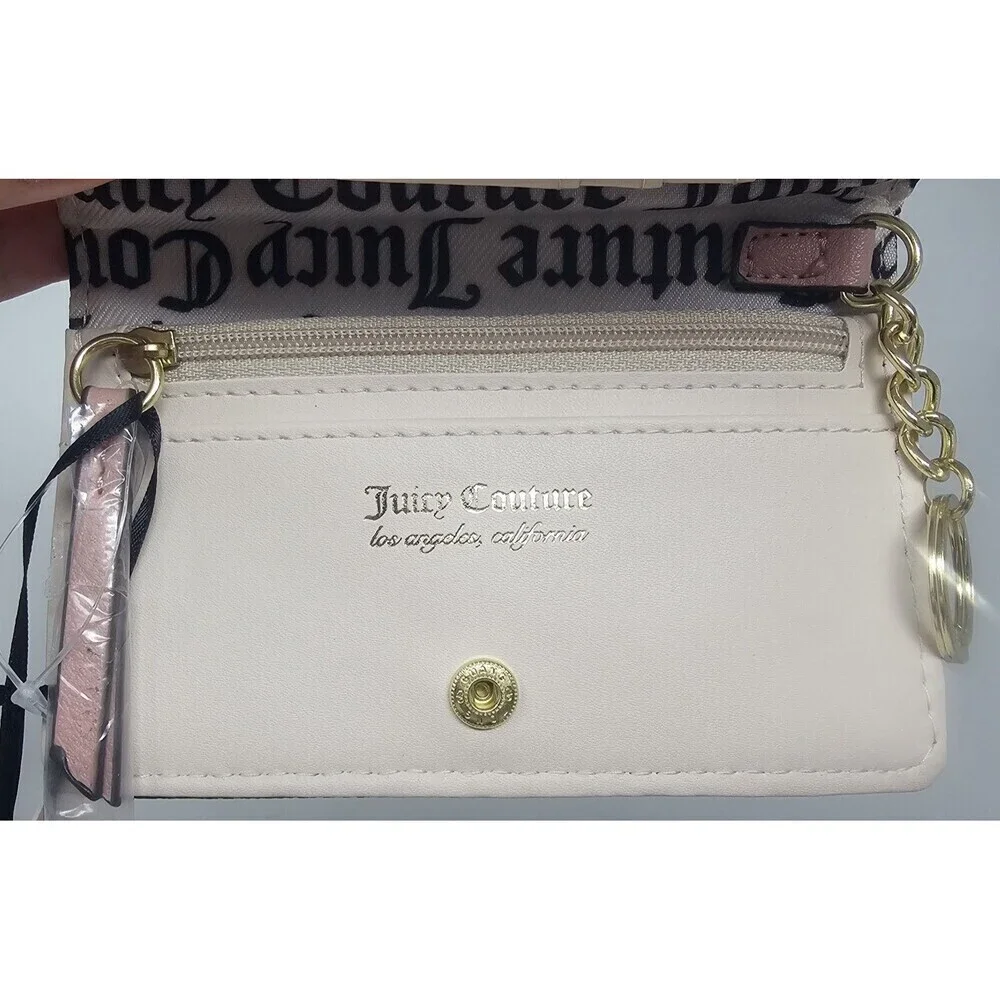 Juicy Couture Chestnut Chino & Pink Credit Card Bifold Wallet Key Ring NWT